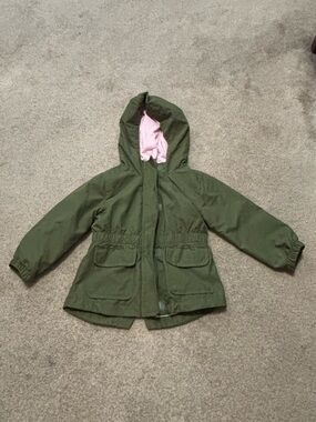wonder nation Olive Green Hooded Raincoat with Pink Lining